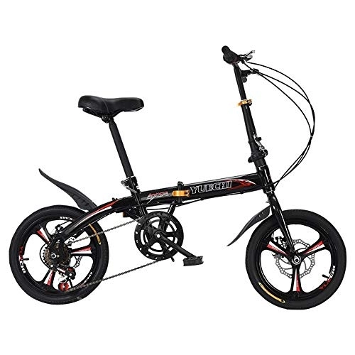 Folding Bike : MU 14 inch Folding Bicycle Mini Ultralight Portable Variable Speed Disc Brake Adult Children Students Men and Women 16 Small Bicycles, Black, 16 Inches