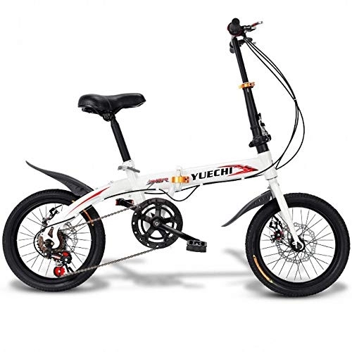 Folding Bike : MU 14 inch Folding Bicycle Mini Ultralight Portable Variable Speed Disc Brake Adult Children Students Men and Women 16 Small Bicycles, White, 14 Inches