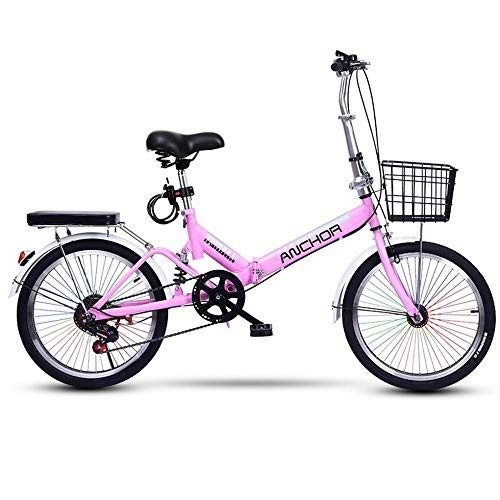 Folding Bike : MU Folding Bicycle Women's Adult Ultralight Variable Speed Portable Light Mountain Bike Adult Male 20 inch Small Bicycle, Pink, 16 Inches