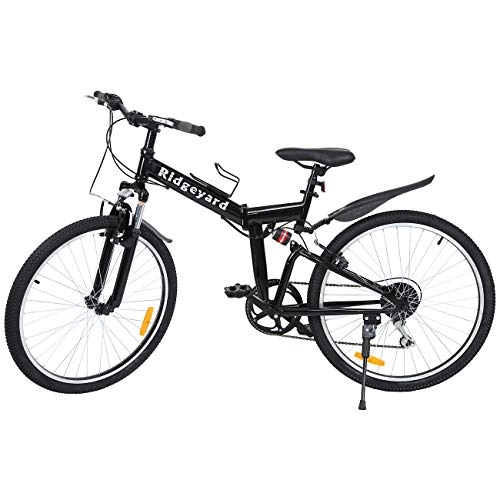 Folding Bike : MuGuang 26 Inches 7 Speed Foldable City Mountain Bike Bicycles (Black)