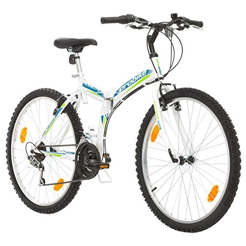 Folding Bike : Multibrand, FOLDING MTB 26, 26 inch, 457mm, Folding Mountain Bike, 18 speed, Unisex, Front+Rear Mudgard, White Gloss Red-Grey (White-Blue-Green)