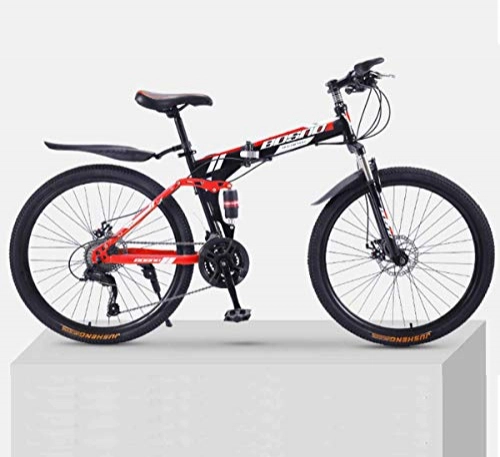 Folding Bike : MUYU 24 Inches Carbon Steel Road Bike, 21 Speed (24 Speed, 27 Speed, 30 Speed) Double Disc Brake Double Shock Absorption Before And After, Red, 21Speeds