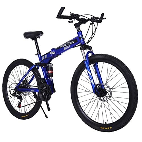 Folding Bike : MUYU 26 inches Foldable bicycle Adult Bicycles for Men Woman Dual disc brake system, Blue
