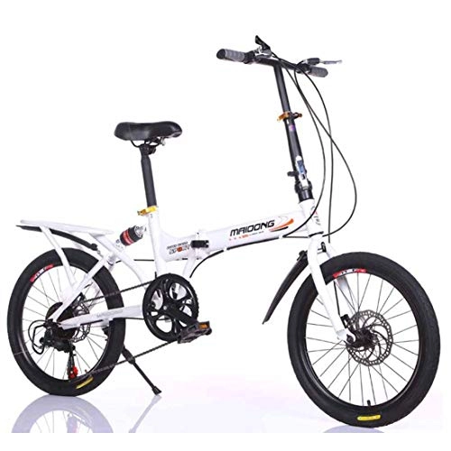Folding Bike : MUYU Foldable Bicycle 7-Speed Transmission System And Double Shock Absorption Double Disc Brake, White, A