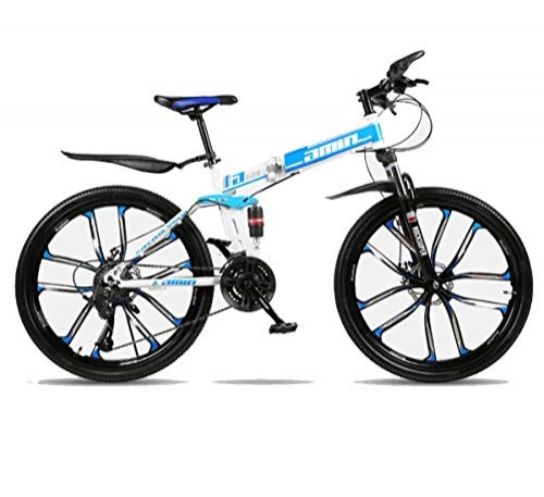 Folding Bike : MUYU Foldable road bike 21 speed (24 speed, 27 speed, 30speed) Derailleur System and front and rear double shock absorption, Blue, 21speed
