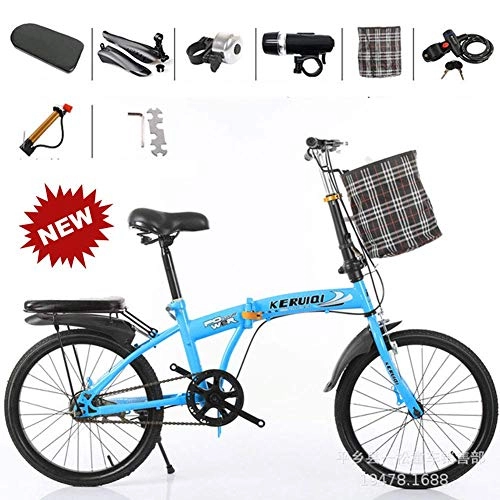 Folding Bike : MUZILIZIYU Folding bicycle, 20 inch Women'S Light Work and Small Student Male Bicycle Folding Bicycle Bike, Blue (Color : Blue)