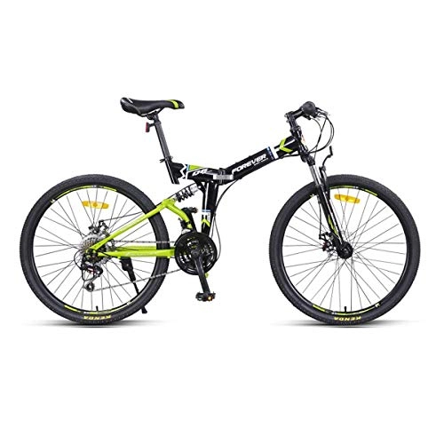 Folding Bike : MUZIWENJU Bike, Mountain Cross-country Bike, 24-speed-24 / 26 Inch, Adult Foldable Double Shock-absorbing Soft Tail Racing (Color : Black and green, Size : 26 inches)