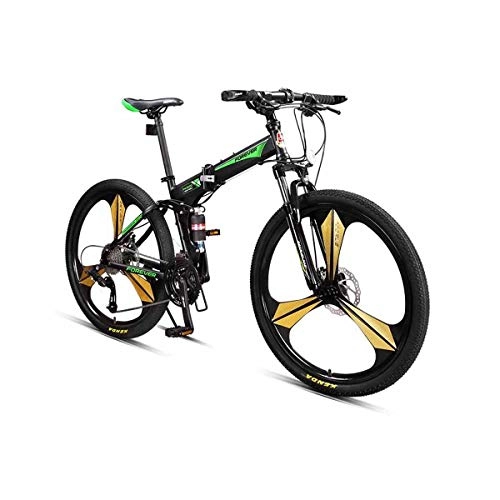Folding Bike : MUZIWENJU Mountain Bike, Bicycle, Foldable, Adult Male Speed Mountain Bike, 26" 27-speed, Double Shock Absorption (Color : Black green, Edition : 27 speed)