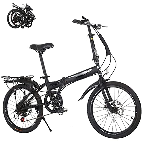Folding Bike : MXCYSJX Folding Bike, Adult Foldable Bicycle+ Lightweight Men Women Bikes, 20 in Folding Bike Commuter Folding City Compact Bike Bicycle, Black, 20in