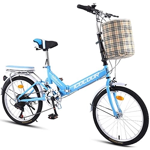 Folding Bike : MXCYSJX Mountain Bikes Folding Bicycle Variable Speed Male Female Adult Student City Commuter Outdoor Sport Bike with Basket, Blue