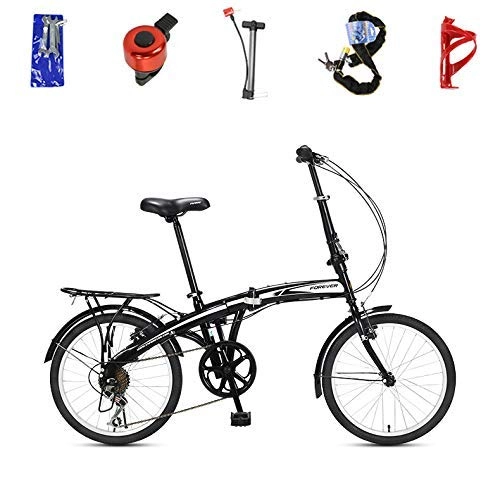 Folding Bike : MxZas Ladies Folding Bikes 20-Inch City Bike, Commuter Bike, Simple Structure, Light Weight, Compact Folding, Does Not Occupy Space Jzx-n (Color : Black)