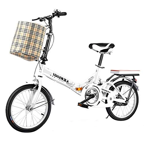 Folding Bike : MYANG Folding Bicycle, 16, 20 Inch Bikes for Adults, Safety Stabilizers Folding Bicycle, White