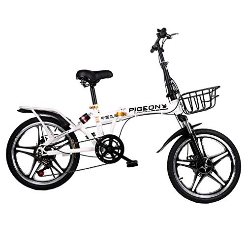 Folding Bike : MYANG Folding Bikes, Magnesium Frame, Folding Bikes for Adults, 20 Inch Bike, Rear Pedal Brake with Basket (White)
