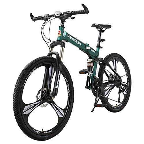 Folding Bike : MYANG Mountain Bike Bicycle 24Inch Dual Disc Brake Folding Bike, Advanced Deformation Sports Bicycles(Army Green), Green, 21 speed