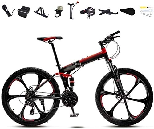Folding Bike : MYPNB Bikes 24-26 Inch MTB Bicycle, Unisex Folding Commuter Bike, 30-Speed Gears Foldable Bicycle Bike, Double Disc Brake / Red / B Wheel / 26'' 5-25