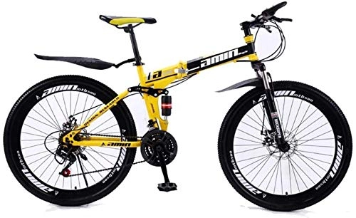Folding Bike : MYPNB BMX Mountain Bike Folding Bikes, 26In 21-Speed Double Disc Brake Full Suspension Anti-Slip, Lightweight Aluminum Frame, Suspension Fork, Yellow, A 5-25