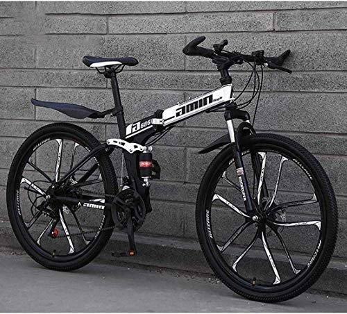 Folding Bike : MYPNB BMX Mountain Bike Folding Bikes, 26In 21-Speed Double Disc Brake Full Suspension Anti-Slip, Lightweight Frame, Suspension Fork 5-25 (Color : White)