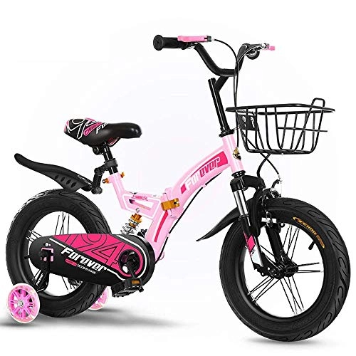 Folding Bike : MYPNB Kids Bike Kids Bike With Training Wheels，12 / 14 / 16 / 18inch Shock Absorber Bicycle，for2-9 Year Old Boy And Girl Folding Bike，Blue, Orange, Pink (Color : Pink, Size : 14in)