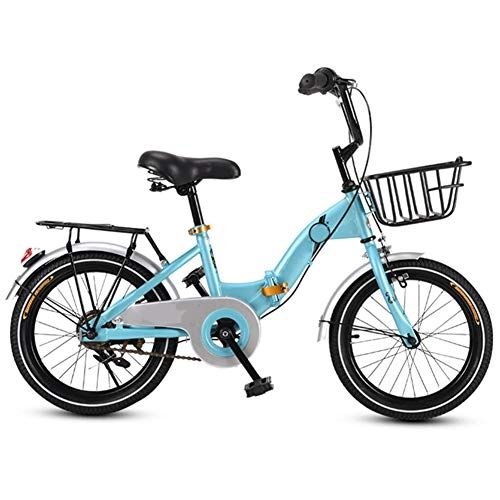 Folding Bike : MYRCLMY Children's Foldable Bikes, Student Folding Bicycles Light Portable Pupils Foldable Bikes for 8-12 Years Old 16 Inch-20 Inch Lightweight Girl Stroller with Adjustable Seat, Blue, 20inch