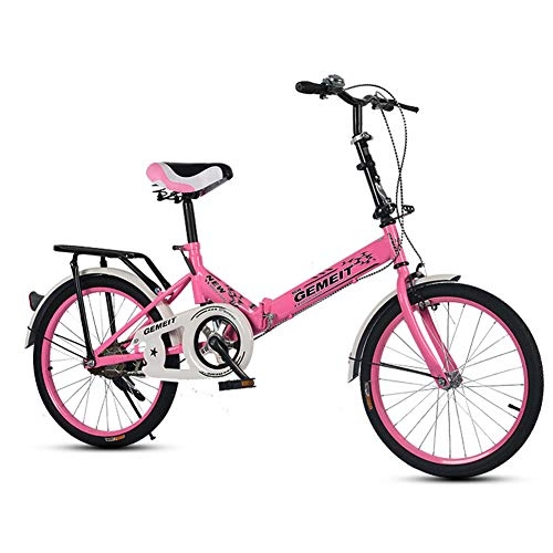 Folding Bike : MYRCLMY Folding Bike for Adults, Lightweight Mini Compact 20In Folding Bicycle, Suitable Urban Commuter for Men & Women High Carbon Steel Folding Frame, Pink, 20inch