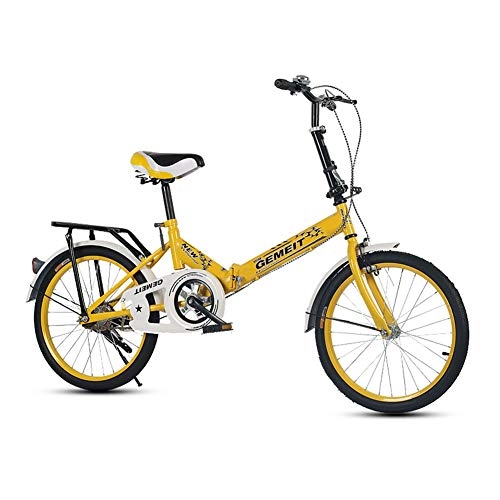 Folding Bike : MYRCLMY Folding Bike for Adults, Lightweight Mini Compact 20In Folding Bicycle, Suitable Urban Commuter for Men & Women High Carbon Steel Folding Frame, Yellow, 20inch