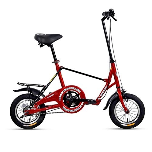 Folding Bike : MYRCLMY Mini 12-Inch Light Fold Bicycle Students Adult Men's And Women's Going To Work Bicycle Small Carbon Bike Folding Bicycle, Red