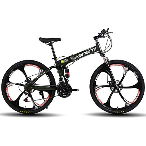 Folding Bike : MYRCLMY Mountain Bike Bicycle Six Cutter Wheel Folding 24 Inch Shock Speed Dual Disc Brakes Variable Speed Folding Bicycle Thick High Carbon Steel Shock Absorption, Bronze, 24 speed
