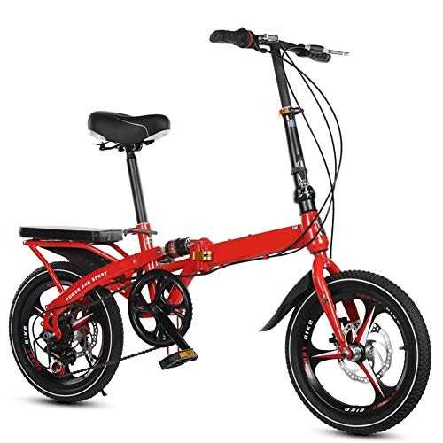 Folding Bike : MYRCLMY Portable Motorcycle Permanent Folding Bicycle Adult Student Ultra Light Portable 16-Inch / 20-Inch City Ride, 7-Speed Shift, Foldable, Go To Work, Go To School, Travel, Red, 16inches