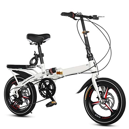 Folding Bike : MYRCLMY Portable Motorcycle Permanent Folding Bicycle Adult Student Ultra Light Portable 16-Inch / 20-Inch City Ride, 7-Speed Shift, Foldable, Go To Work, Go To School, Travel, White, 16inches