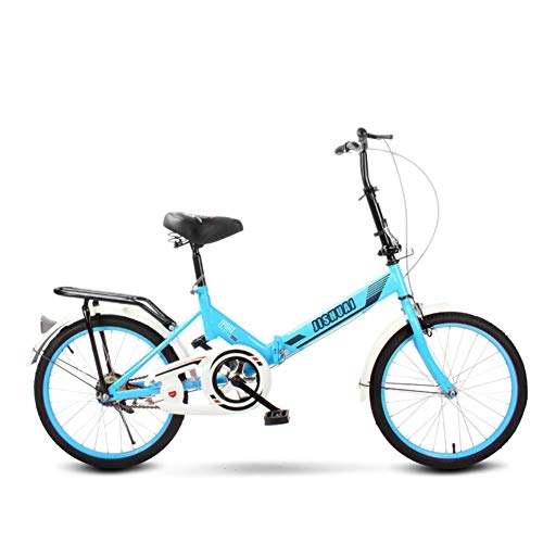 Folding Bike : MYRCLMY Teens Student ​​Portable City Folding Bikes 16 / 20 Inch Mini Compact Bike Bicycle Urban Commuter with Back Rack, Steel V Brake, Blue, 20inch