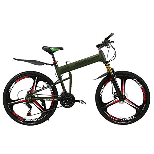 Folding Bike : MZLJL Mountain Bicycle, X5 Pro 21 Speed Folding Bike Frame Mountain Bicycle 26 Inch Disc Brakes Tall Man MTB Bike, Army Green, China