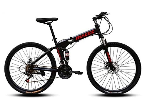 Folding Bike : Mzq-yj Shock Speed Mountain Bike Bicycle Spoke Wheels Folding 26 Inch Dual Disc Brakes, Black, 21 speed