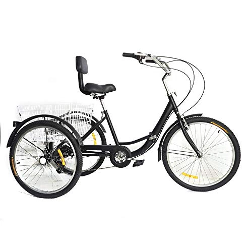 Folding Bike : N / 3-Wheels 7 Speed 24 Inch Folding Bike with Backrest (Black)