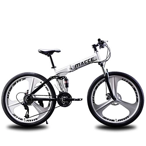 Folding Bike : N / B Entry-level mountain bike, adjustable speed, double suspension, foldable, spoke hub 白色