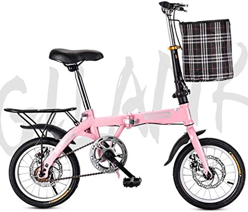 Folding Bike : NA 20-inch Lightweight Folding City Bike, Dual Disc Brakes, With Front Basket And Rear Tailstock, Womens Bike Adult Hybrid Bike