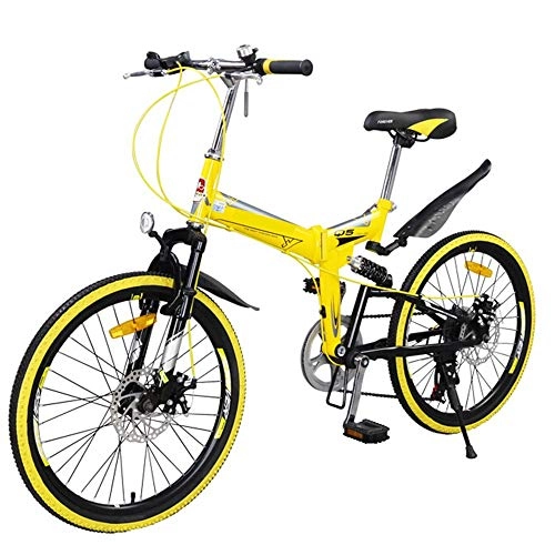 Folding Bike : NBWE Folding Car Mountain Bike Speed Double Disc Brake Front and Rear Shock Men and Women Bicycle Adult Adult Youth Soft Tail Bicycle 22 Inch 7 Speed Commuter bicycle