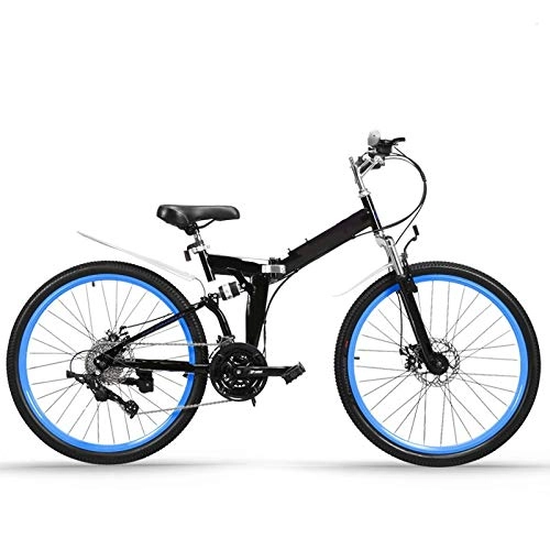 Folding Bike : ndegdgswg Folding Mountain Bike, 24 / 26 Inch Double Disc Brakes and Double Shock Absorption Student Adult Variable Speed Bicycle 26inches30speed darkblue
