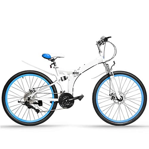 Folding Bike : ndegdgswg Folding Mountain Bike, Double Disc Brakes and Double Shock Absorption 24 Inch 26 Inch Student Adult Variable Speed Bicycle 24 inches27 speed White blue