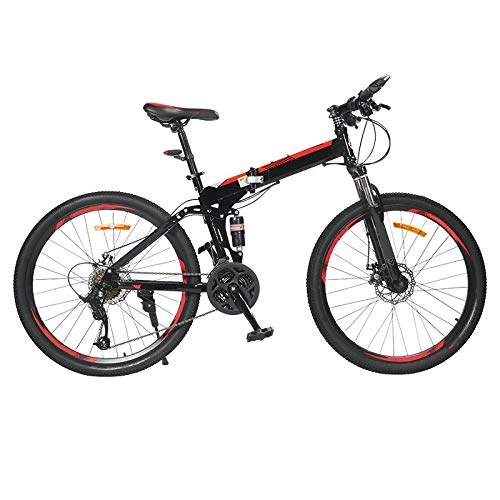 Folding Bike : ndegdgswg Folding Mountain Bike, Portable Variable Speed Double Shock Absorbing Bicycle for Adults and Students 26 inches27speed Blackandredspokewheelfoldingtype