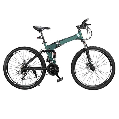 Folding Bike : ndegdgswg Folding Mountain Bike, Portable Variable Speed Double Shock Absorbing Bicycle for Adults and Students 26 inches27speed Greenspokewheel[foldedversion