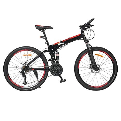 Folding Bike : ndegdgswg Folding Mountain Bike, Portable Variable Speed Double Shock Absorbing Bicycle for Adults and Students 26inches24speed Blackandredspokewheelfoldingtype