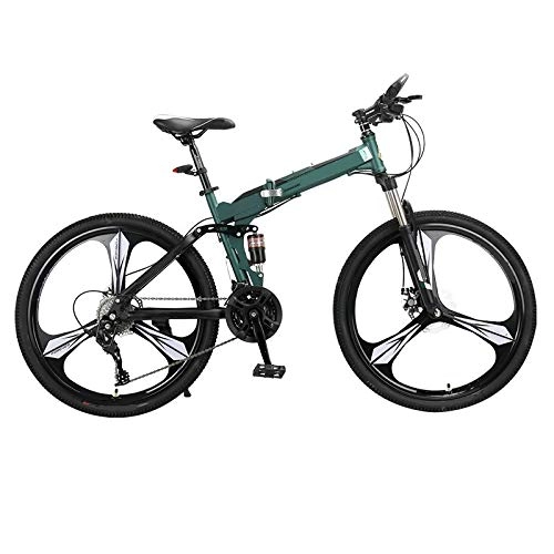 Folding Bike : ndegdgswg Folding Mountain Bike, Three Knife Wheels Portable Variable Speed Double Shock Absorbing Bicycle for Adults and Students 26inches27speed Green One wheel[Folding models
