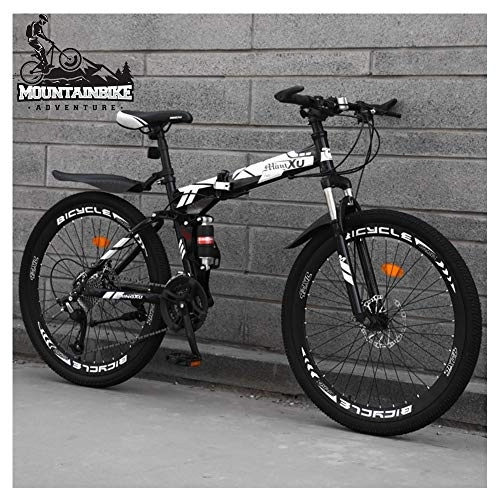 Folding Bike : NENGGE 26 Inch Mountain Trail Bike for Adults Men and Women, Dual Suspension Mountain Bicycle with Disc Brakes, Foldable High Carbon Steel Frame, Adjustable Seat, Black Spoke, 27 Speed