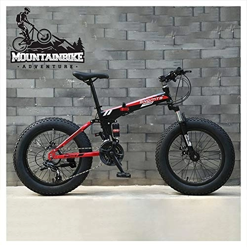 Folding Bike : NENGGE Dual-Suspension Mountain Bike 20 Inch for Girls, Women Fat Tire Foldable Mountain Bicycle with Mechanical Disc Brakes, High Carbon Steel Frame & Adjustable Seat, Black, 27 Speed