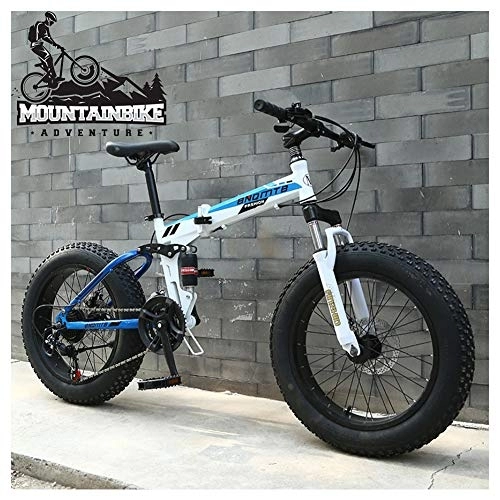 Folding Bike : NENGGE Dual-Suspension Mountain Bike 20 Inch for Girls, Women Fat Tire Foldable Mountain Bicycle with Mechanical Disc Brakes, High Carbon Steel Frame & Adjustable Seat, Blue, 7 Speed