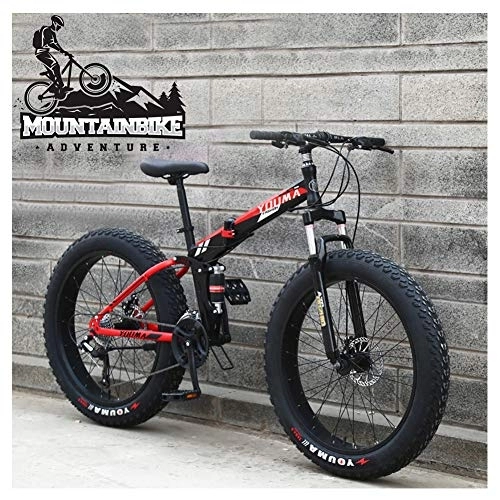 Folding Bike : NENGGE Dual-Suspension Mountain Trail Bike for Adults Men Women, Fat Tire Anti-Slip Mountain Bicycle with Dual Disc Brake, Foldable High Carbon Steel Frame & Adjustable Seat, Black, 24 Inch 7 Speed