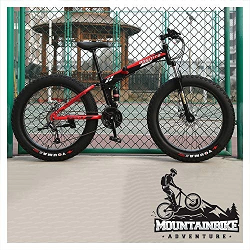 Folding Bike : NENGGE Folding Mountain Bikes with Dual-Suspension & Mechanical Disc Brakes for Adults Men Women, Fat Tire Anti-Slip Mountain Bicycle, High Carbon Steel, Adjustable Seat, Black, 24 Inch 30 Speed