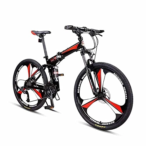 Folding Bike : New 26 Inch Folding Mountain Bike with Full Suspension MTB High Carbon Steel Frame, Featuring 3 Spoke Wheels and 27 Speed, Double Disc Brake and Dual Suspension Anti-Slip Bicycles