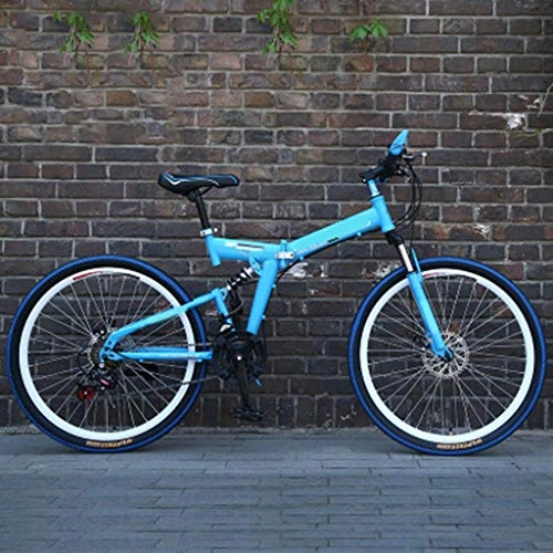 Folding Bike : Nfudishpu Mens Mountain Bike Biking 24 / 26 Inch 21 Speed Folding Blue Cycle with Disc Brakes, 24 inch