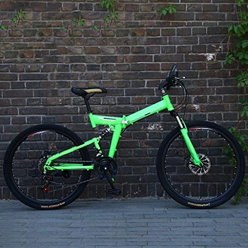 Folding Bike : Nfudishpu Mens Mountain Bike Biking 24 / 26 Inch 21 Speed Folding Green Cycle with Disc Brakes, 24 inch